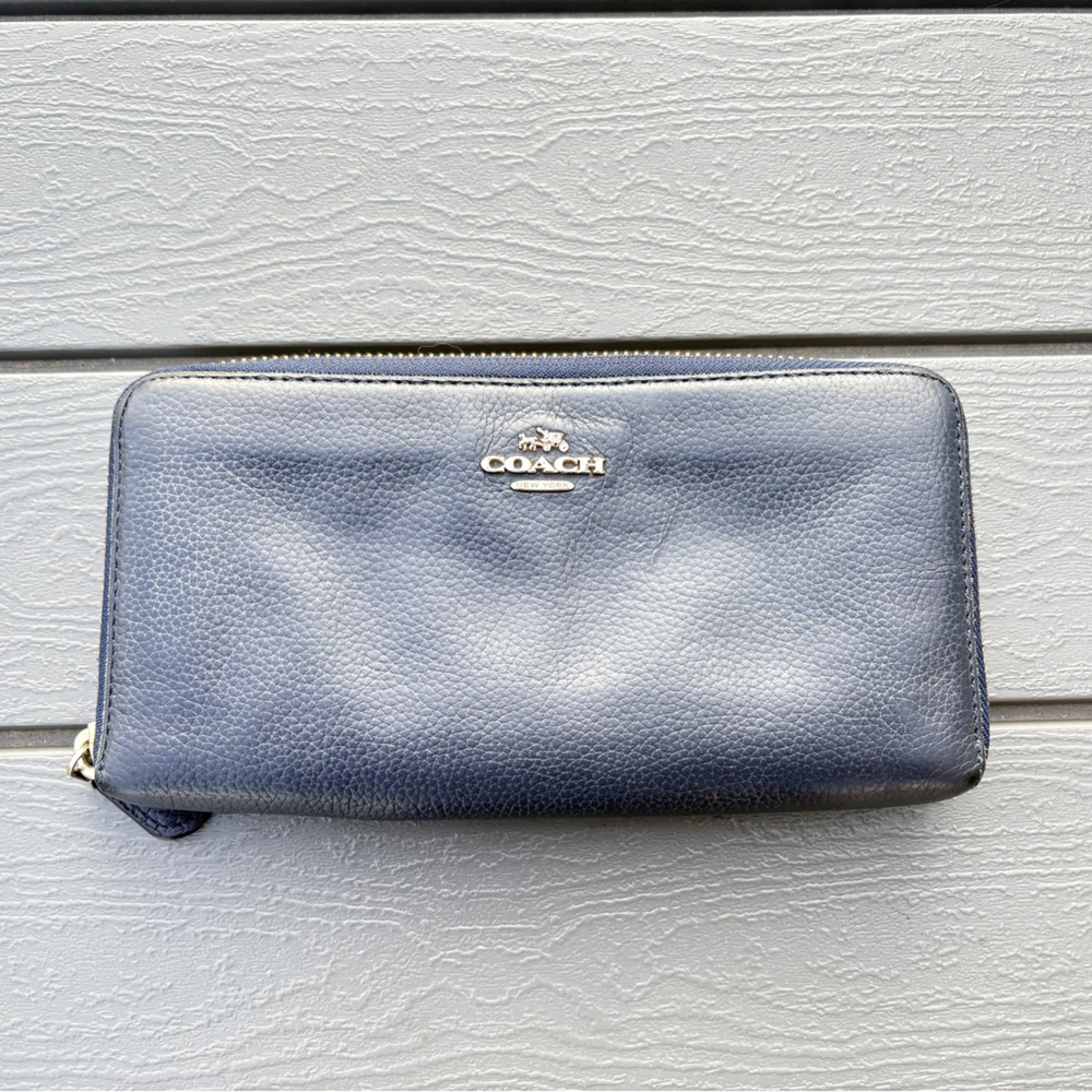 Coach Navy Leather Zip Wallet